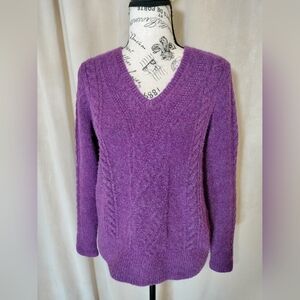 EUC! Talbots Petite V-Neck Marled Purple Cable Knit Sweater. Size SP